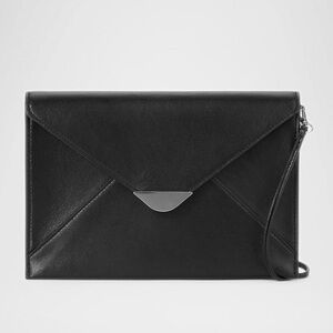 Staud Marcella Black Leather Envelope Clutch /Shoulder Bag w Silver Accents NWT